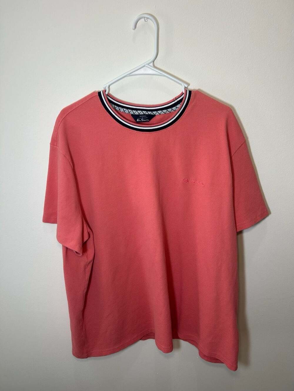 Ben Sherman Coral Pink Textured Tipped Crew Neck T-Shirt